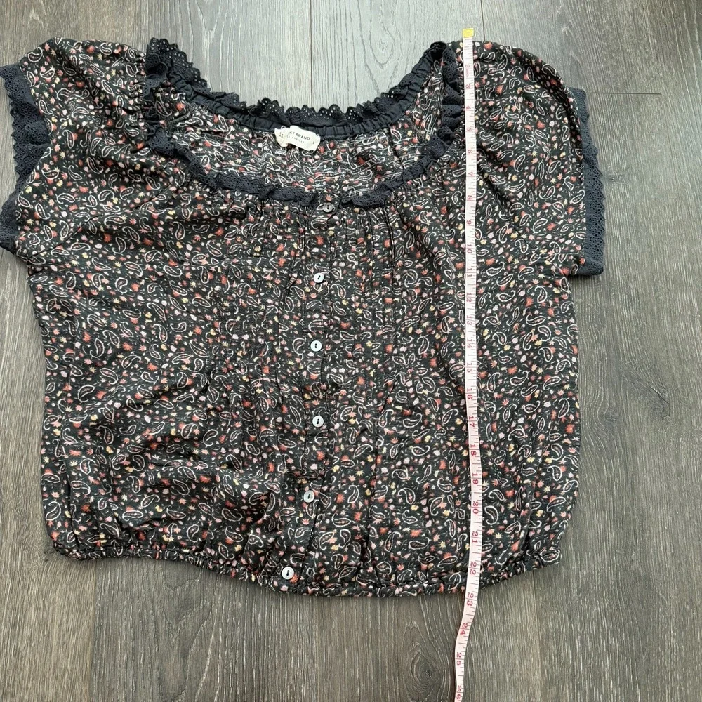 Lucky Brand NWT Cottage Goth L Boho Hippie Floral Front Button Eyelet Trim Top - Picture 8 of 10